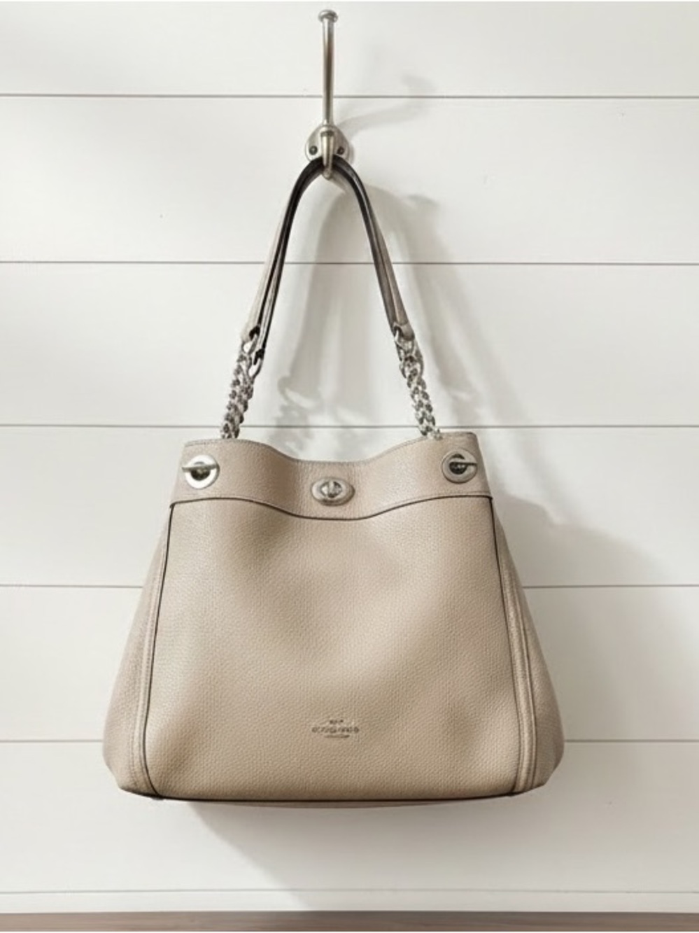 Coach Turnlock Edie 36855 Pebble Leather Shoulder Bag Beige Taupe